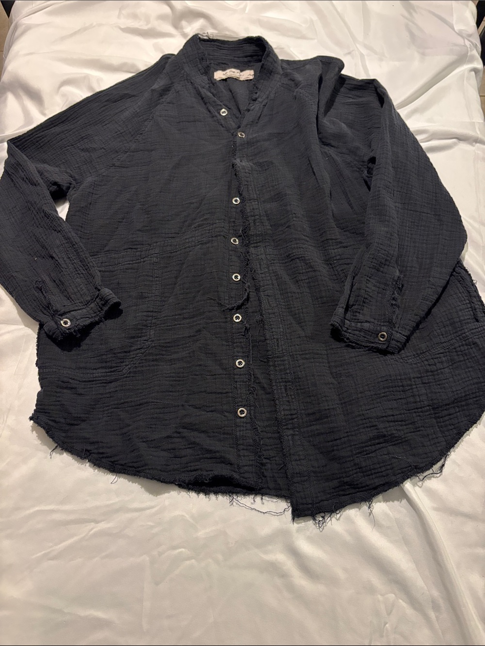 We The Free Black Gauze Button-Up Swim Coverup